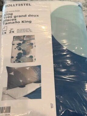 IKEA BOLLTISTEL King Duvet Cover Set – Blue Teal White Abstract